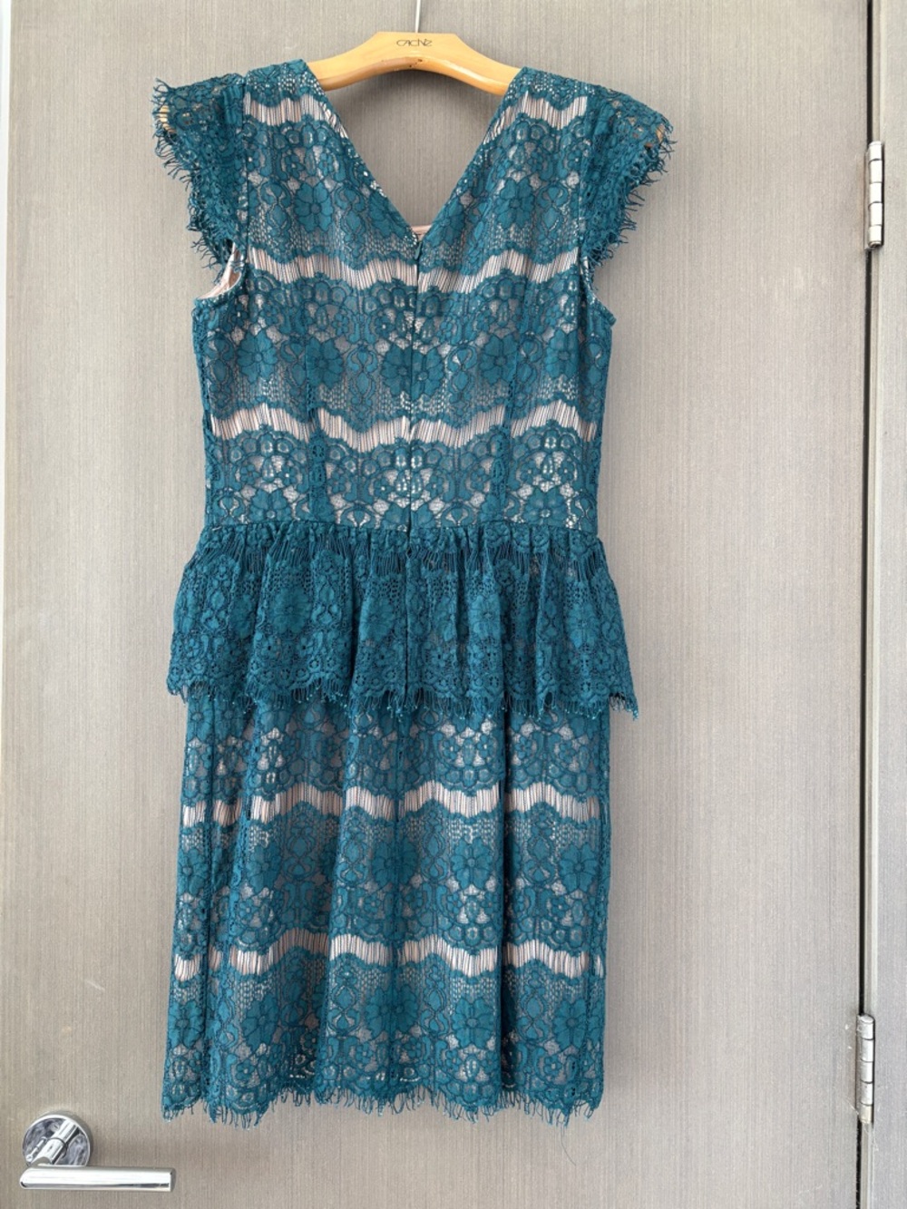 Maeve Anthropologie teal lace peplum dress